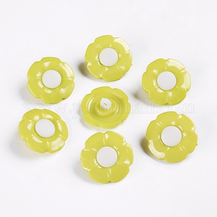 1つ穴アクリルシャンクボタン  衣装デザインのためのプラスチック製の花のボタン  染め  黄緑  25x4mm  穴：4x3mm X-BUTT-E069-B-09-1
