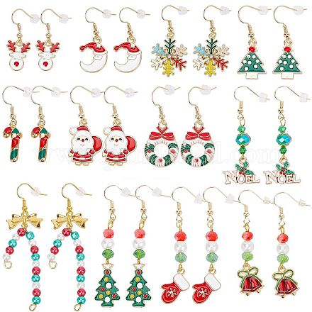 Sunnyclue 12 paires 12 boucles d'oreilles pendantes en alliage sur le thème de Noël EJEW-SC0001-33-1