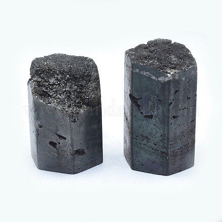 電気メッキ天然石のクオーツのオーナメントディスプレイデコレーション  六角  黒メッキ  31~54x28~29mm G-P382-B01-1