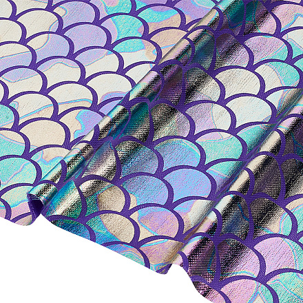 Fingerinspire tessuto a squame di sirena 100x150 cm scintillante viola ologramma spandex tessuto a squame di pesce affascinante illusione tessuto glitter di colore sirena stampato tessuto a squame di pesce per vestiti cucito artigianale DIY-WH0304-478-1