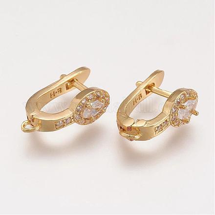 Brass Micro Pave Cubic Zirconia Hoop Earring Findings with Latch Back Closure ZIRC-F052-06G-1