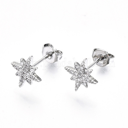 Brass Micro Pave Clear Cubic Zirconia Stud Earrings EJEW-T046-28P-NF-1