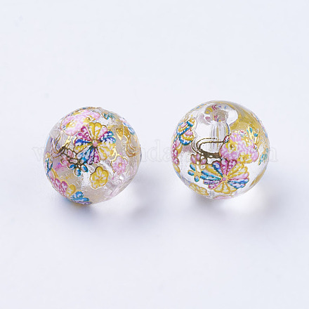 Flower Picture Printed Glass Beads GLAA-E399-10mm-D06-1
