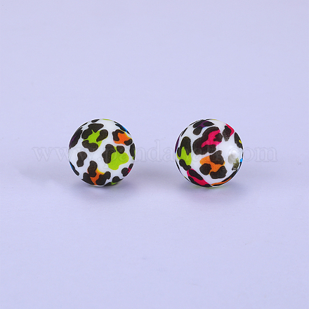 Rond imprimé avec perles focales en silicone à motif imprimé léopard SI-JX0056A-07-1