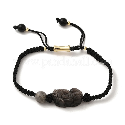 Bracelet de perles tressées en obsidienne naturelle et en obsidienne argentée et en jaspe photo BJEW-C051-44-1
