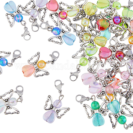SUPERFINDINGS 36pcs Angel Wing Charm Colorful Fairy Dangle Pendants Acrylic Heart Beads Charms with Lobster Clasps for DIY Jewelry Making Findings Crafts Supplies FIND-FH0006-13-1