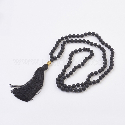Colliers de perles de mala de bouddha en agate noire naturelle NJEW-JN02129-01-1