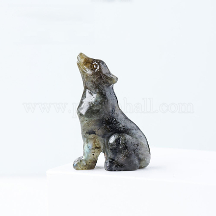天然ラブラドライト彫刻された癒しのオオカミの置物  エネルギーバランスをとる瞑想療法のためのレイキ石像  50mm WOLF-PW0001-13D-1