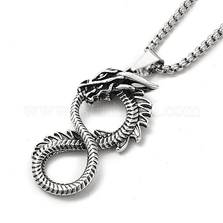 Ожерелье из сплава дракона бесконечности с пандантом и коробчатыми цепочками NJEW-K245-008-1