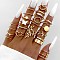 24Pcs Alloy & Rhinestone & Plastic Pearl Finger Rings, Butterfly/Heart/Leaf, Golden, Inner Diameter: 16~19mm