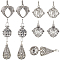 10Pcs 5 Styles Tibetan Style Brass Cage Pendants, Mixed Shapes, Antique Silver, 29~43x12~32x12~23mm, Hole: 3~9x3~6mm, 2pcs/style
