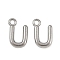 304 Stainless Steel Charms, Polished, Stainless Steel Color, Letter U, 9x5.5x2mm, Hole: 1.2mm