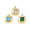 Glass Pendants, with Ion Plating(IP) 304 Stainless Steel Findings, Manual Polishing, Real 18K Gold Plated, Square Charms, Mixed Color, 14.5x12x3mm, Hole: 1.4mm