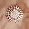 Imitation Pearl Alloy Flower Brooch, with Crystal Rhinestone, Rose Gold, 50mm
