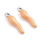 304 Stainless Steel Pendants, Enamelled Sequins, Horn of Plenty/Italian Horn Cornicello Charms, Stainless Steel Color, Light Salmon, 17.5x4.5x3.5mm, Hole: 1mm