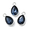 Alloy Glass Charms, Faceted, teardrop, Platinum, Prussian Blue, 14.5x9x5mm, Hole: 1.5mm