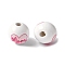 Mother's Day Theme Printed Wood European Beads, Large Hole Beads, Round, Mom, Heart, 16.5x14.5mm, Hole: 4mm
