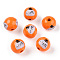 Halloween Theme Wood European Beads, Printed Large Hole Beads, Round, Dark Orange, Cat Shape, 15.5~16.5mm, Hole: 3.5~4.5mm