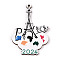 French Theme Printed Wood Pendants, Eiffel Tower with Number 2024, White, 54.5x37x2.5mm, Hole: 2mm