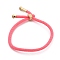 Cotton Cord Bracelets, with Brass Finding, Long-Lasting Plated, Real 24K Gold Plated, Pink, 8-1/2 inch(21.5cm)~9 inch(23cm)