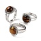 Natural Tiger Eye Round Adjustable Rings, Platinum Plated Brass Finger Rings for Men, Inner Diameter: 18mm