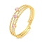 Rack Plating Brass Pave Clear Cubic Zirconia Open Cuff Wrap Bangles, Long-Lasting Plated, Lead Free & Cadmium Free, Real 18K Gold Plated, Pink, Inner Diameter: 2-1/8 inch(5.3cm), 13mm