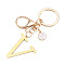 Stainless Steel Keychains, Golden, with Lobster Claw Clasps, Letter V, 97mm