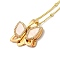 Brass Micro Pave Clear Cubic Zirconia Pendants Necklaces, with Shell, Real 18K Gold Plated, Butterfly, 17.56 inch(44.6cm)