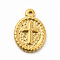 304 Stainless Steel Pendants, Oval with Cross Charms, Golden, 18x12.5x2mm, Hole: 1.4mm