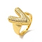 Letter Brass Micro Pave Clear Cubic Zirconia Open Cuff Ring for Women, Real 18K Gold Plated, Letter V, 19.5x15mm, US Size 6(16.5mm)