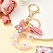 Resin & Acrylic & Faux Suede Tassel Keychain, with Alloy Clasp and Iron Rings, Letter C, 10cm