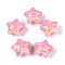 Transparent Resin Enamel Beads, Hand Drawn Beads, Star, with Gold Foil, Hot Pink, 18.5x20.5x14.5mm, Hole: 2.2mm