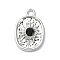 Alloy Black Rhinestone Pendants, Oval, Platinum, 18x12x3mm, Hole: 2mm