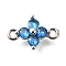 Brass Micro Pave Blue Cubic Zirconia Links, Flower, Platinum, 8x11.5x3.5mm, Hole: 1.2mm