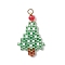 Christmas Themed Glass Seed Beaded Pendants, with 304 Stainless Steel Jump Rings, Christmas Tree, 29x18x4mm, Hole: 2.5mm