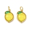 Brass Resin Pendants, Lemon Charms, with Jump Ring, Lead Free & Cadmium Free, Long-Lasting Plated, Rack Plating, Real 18K Gold Plated, Yellow, 14.5x10.5x5mm, Hole: 3.4mm