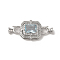 Brass Flod Over Micro Pave Clear Cubic Zirconia Clasps, with Glass, Rectangle, Real Platinum Plated, Rectangle: 16x14x7mm; Clasp: 10x5.5x4.5mm, Inner Diameter: 5x4mm