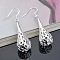 Hollow Teardrop Alloy Dangle Earrings, Platinum, 45x13mm