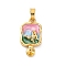 Brass Enamel Micro Pave Clear Cubic Zirconia Pendant Cabochon Settings, Rectangle with Butterfly Pattern, Golden, 21x10.5x3mm, Hole: 4x2mm