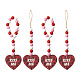 4pcs 2 estilo tema del día de san valentín cuentas de madera schima y colgantes de cuerda de cáñamo decoraciones HJEW-EL0001-10B-1