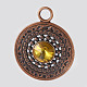 Flat Round Red Copper Plated Alloy Glass Rhinestone Big Pendants PALLOY-J123-11R-NF-1