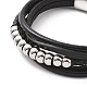 Bracelet multi-rangs cordon tressé cuir noir avec 201 fermoirs aimantés acier inoxydable BJEW-P275-08P-2