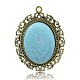Antique Bronze Tone Alloy Synthetic Turquoise Oval Big Pendant PALLOY-J090-09AB-NF-1