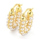 Rack Plating Brass Oval Hoop Earrings with Plastic Pearl Beaded EJEW-Q779-06G-1