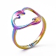 Chapado en iones (ip) 201 anillo ajustable de corazón de abrazo de mano de acero inoxidable para mujer RJEW-K238-05M-3
