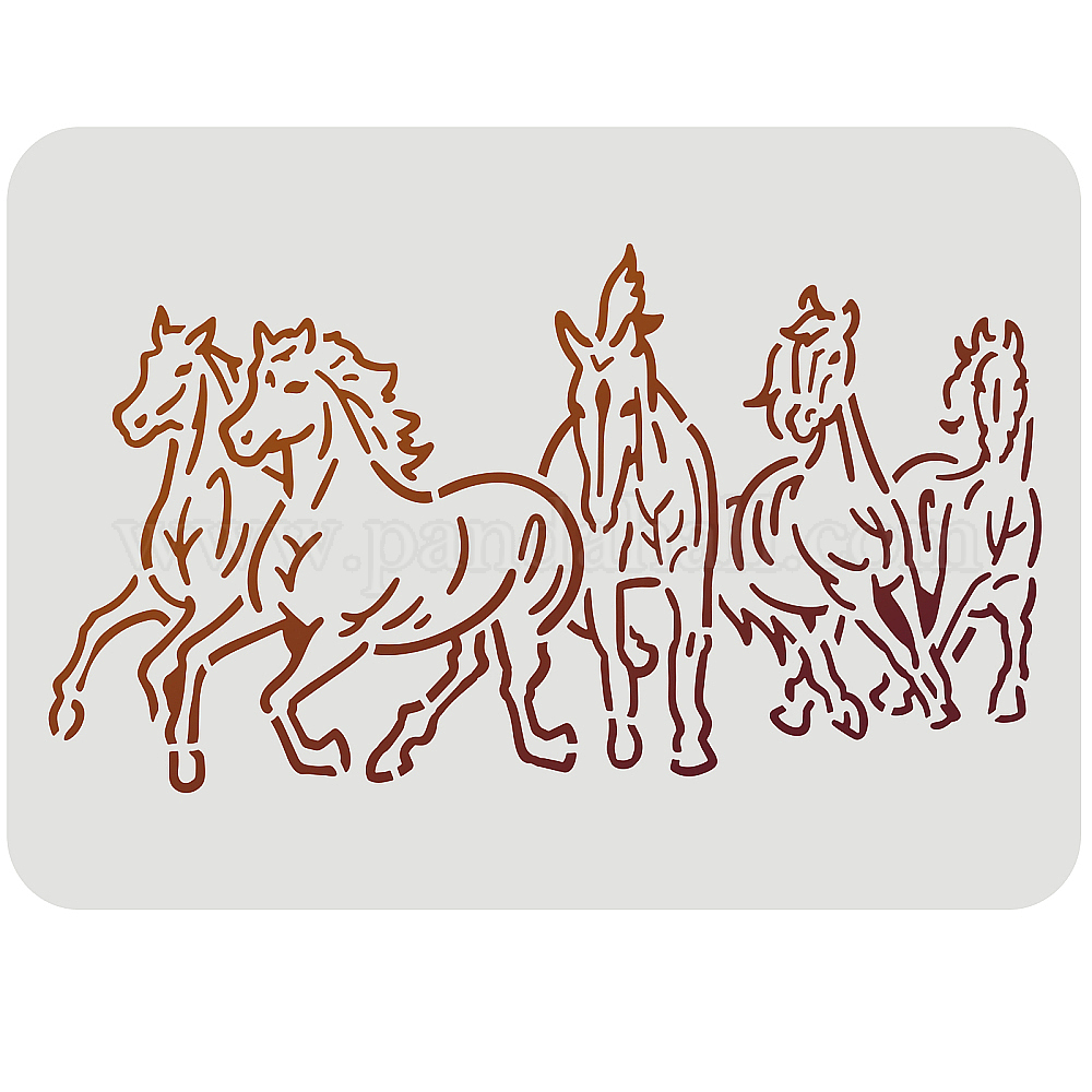 Wholesale FINGERINSPIRE Horse Stencil 29.7x21cm 5 Running Horses