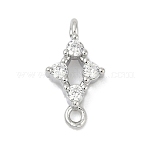 Dijes de conector de circonio cúbico transparente con micro pavé de latón, Plateado de larga duración, Sin cadmio y níque y plomo, Platino, trébol, 13.5x7.5x3.5mm, agujero: 1.2 mm