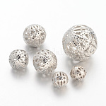 Iron Filigree Beads, Filigree Ball, Round, Platinum Color, Size: about 6~16mm in diameter, 6~15mm thick, hole: 1~6mm, about 200g/bag