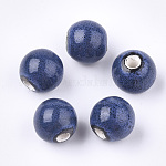 Handmade Porcelain Beads, Fancy Antique Glazed Porcelain, Round, Cornflower Blue, 10.5~11x9.5mm, Hole: 2.5mm