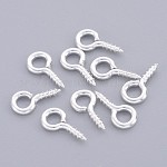 Iron Screw Eye Pin Peg Bails, For Half Drilled Beads, Silver Color Plated, about 10mm long, 5mm wide, 1.2mm thick, hole: 2.8mm